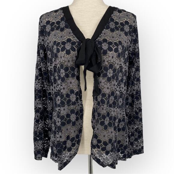 LOGO BY LORI GOLDSTEIN NWOT Lace Tie Front Cardigan XS Castlerock Style# A565484 - Picture 2 of 8